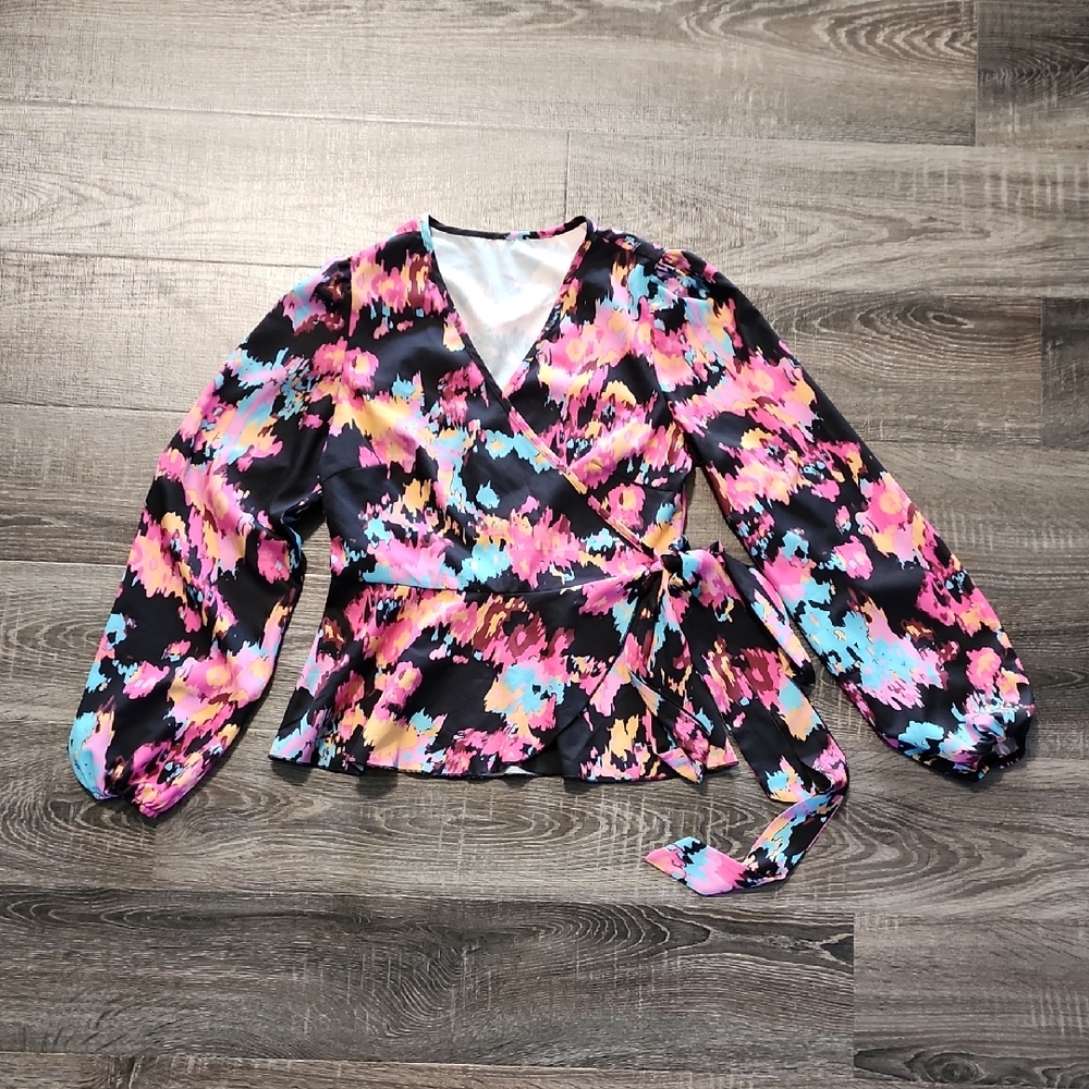 🌹 SHEIN Colorful Wrap Peplum Blouse 🌹